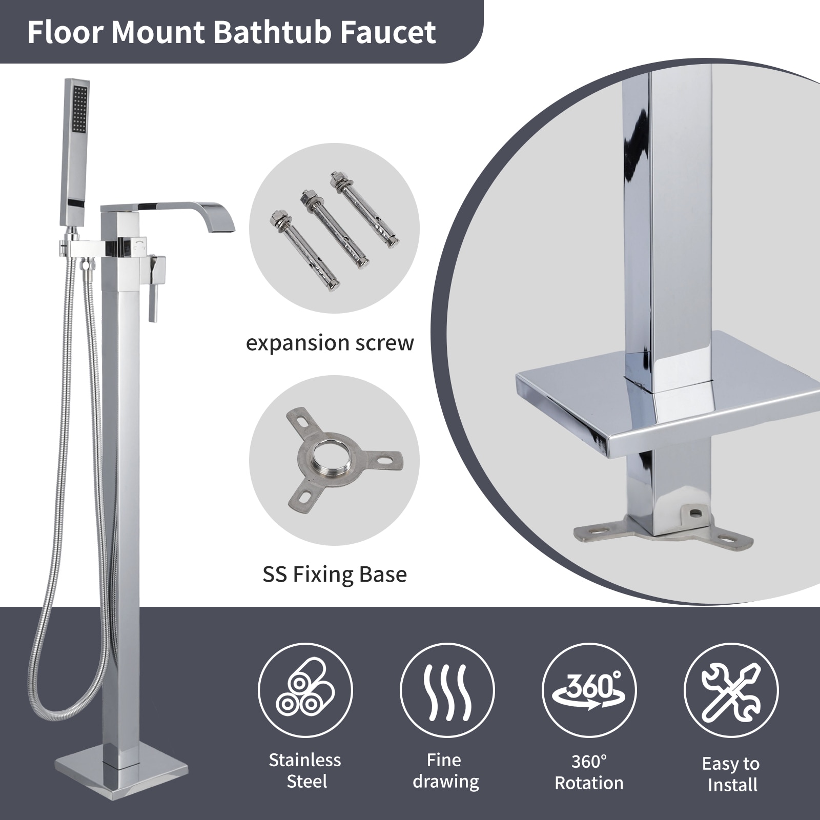 Freestanding Waterfall Bathtub Faucet With Hand Shower Chrome_voghion.com